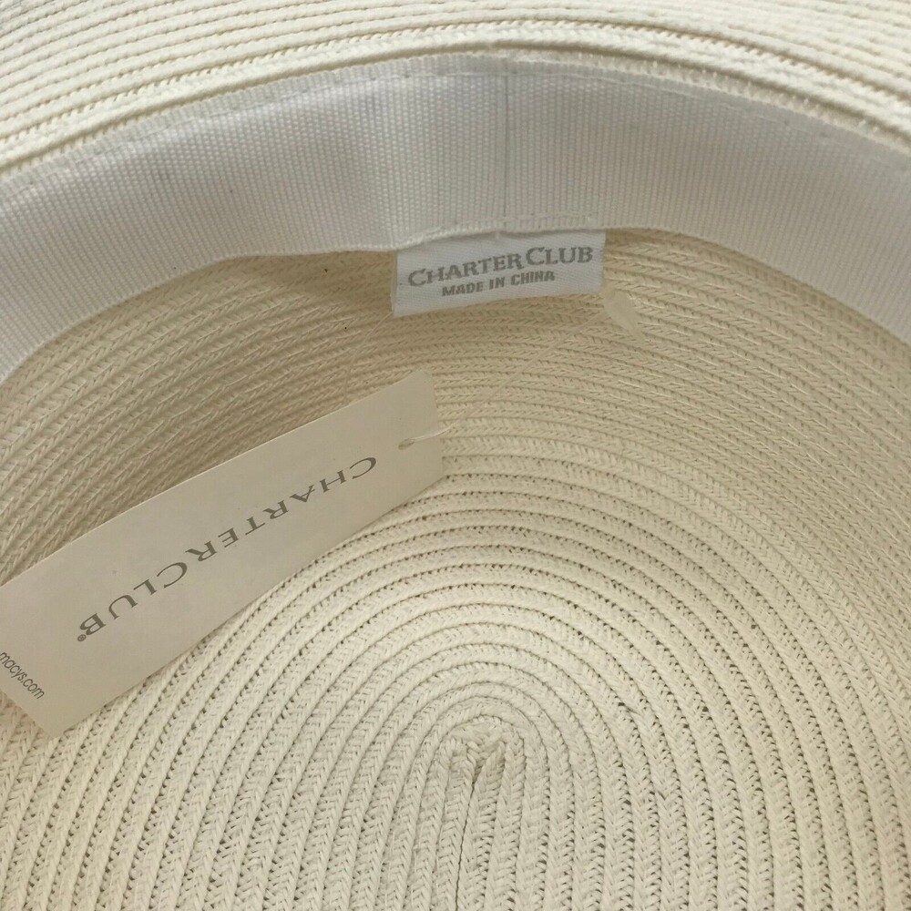 Charter Club Womens Wide Brim Braided Band Woven Floppy Sun Hat One Size Cream - Picture 9 of 11